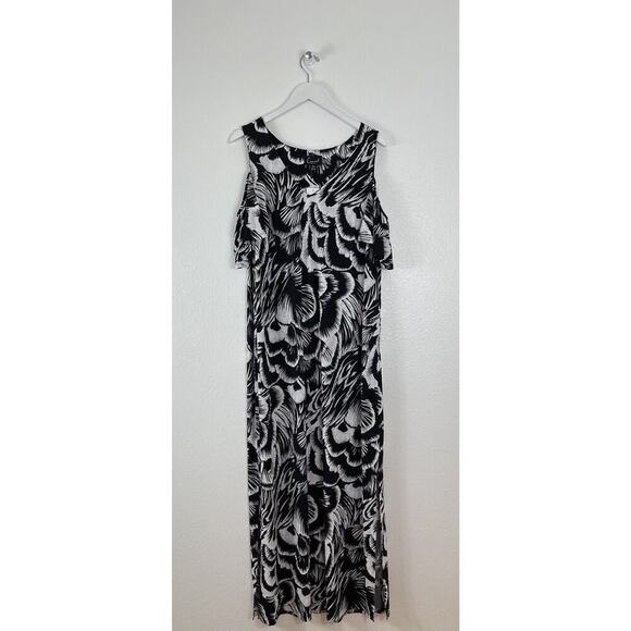 Connected Apparel Women's Black/White Cold Shoulder Midi Dress Plus Size 18W NEW - Picture 4 of 7